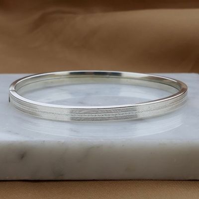 Image 2 of Silver Slave Bracelet with Pattern; Size M