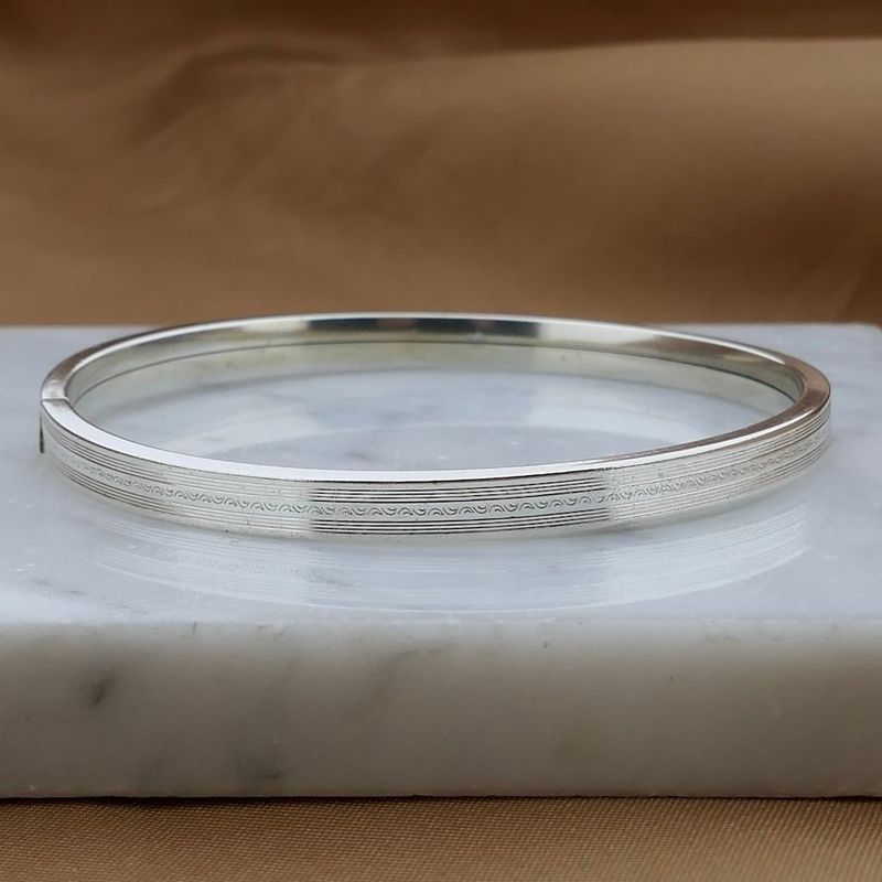 Image 2 of Silver Slave Bracelet with Pattern; Size M