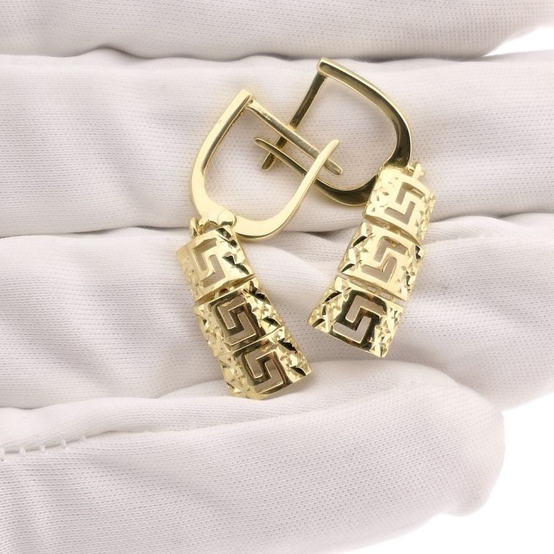 Image 4 of Gold earrings with meander pendant.