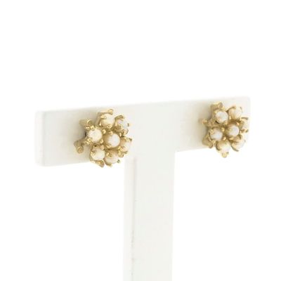 Image 2 of Gold floral stud earrings with pearl