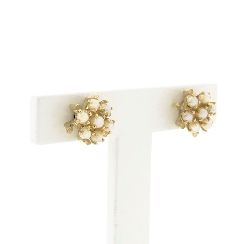 Image 2 of Gold floral stud earrings with pearl