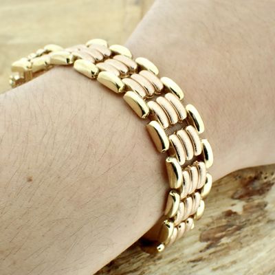 Image 2 of Vintage two-tone gold wide link bracelet