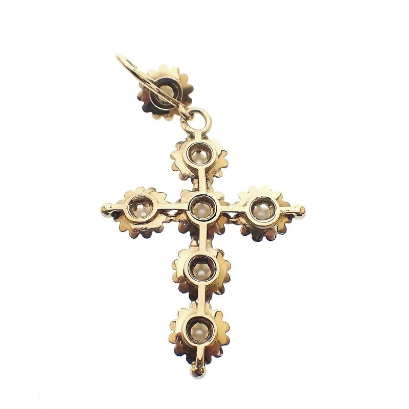 Image 4 of Gold Victorian pendant of a cross with pearl