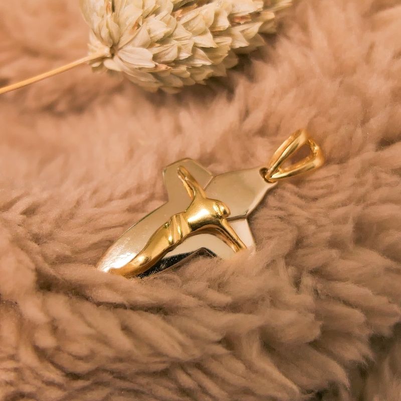 Image 8 of Two-tone gold pendant of a cross with corpus