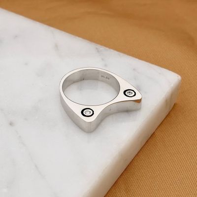 Image 2 of White Gold Cat Ears Ring with Diamonds; 0.08 ct.