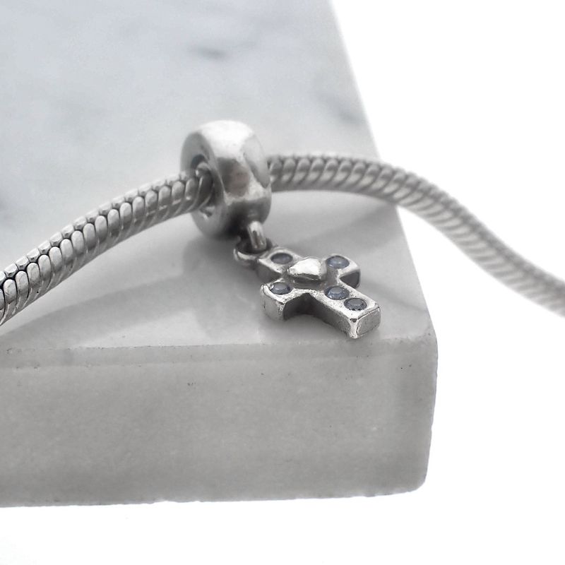 Image 2 of Pandora charm; Silver; Silver Spacer With Cross