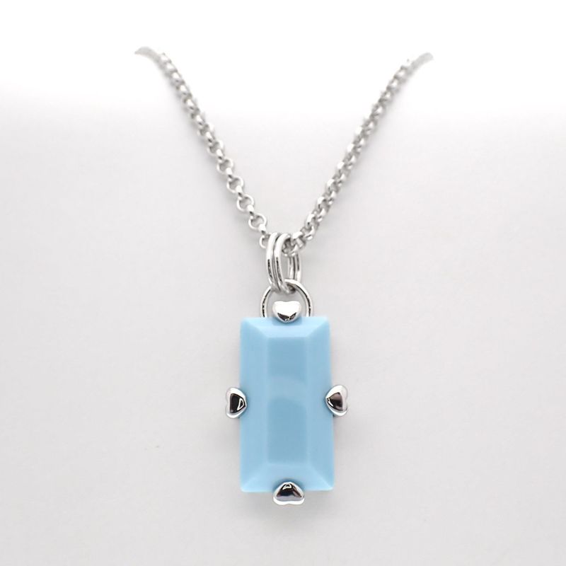 Image 5 of Silver jasseron link chain with turquoise pendant; 40-45 cm