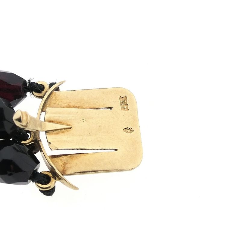 Image 7 of Antique garnet bead necklace with gold decorative clasp.