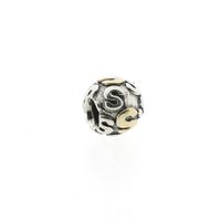 Pandora charm; Silver with gold; Letter S