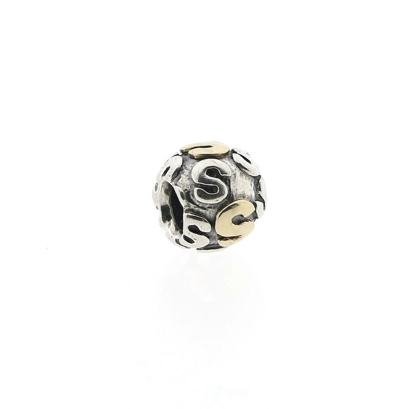 Image 1 of Pandora charm; Silver with gold; Letter S