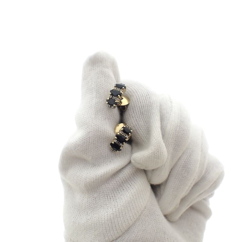 Image 10 of Bicolor gold stud earrings with sapphire and diamond | 0.20 ct.