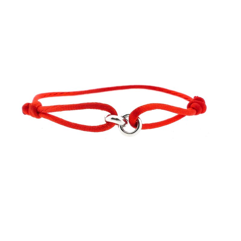 Image 1 of Forever Knots® Handmade Red Satin Bracelet with Silver Chain
