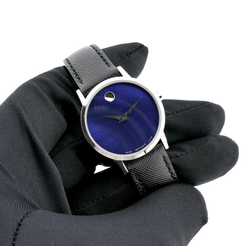 Image 6 of Movado Museum Classic; Steel women's watch with blue 'Mother of Pearl' dial; 0607422