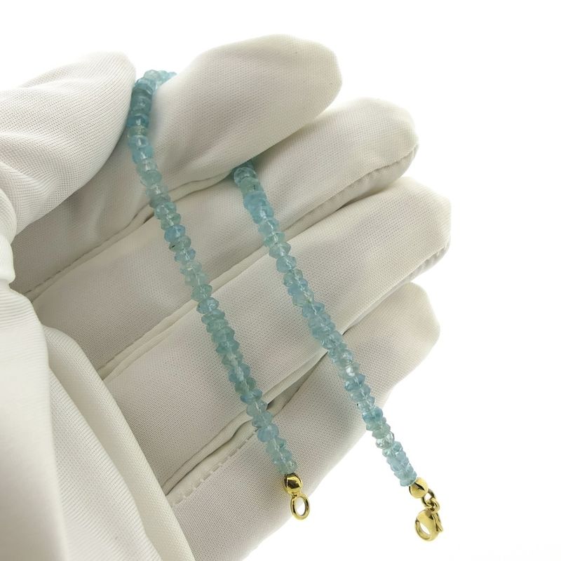Image 5 of Gold beaded bracelet with aquamarine