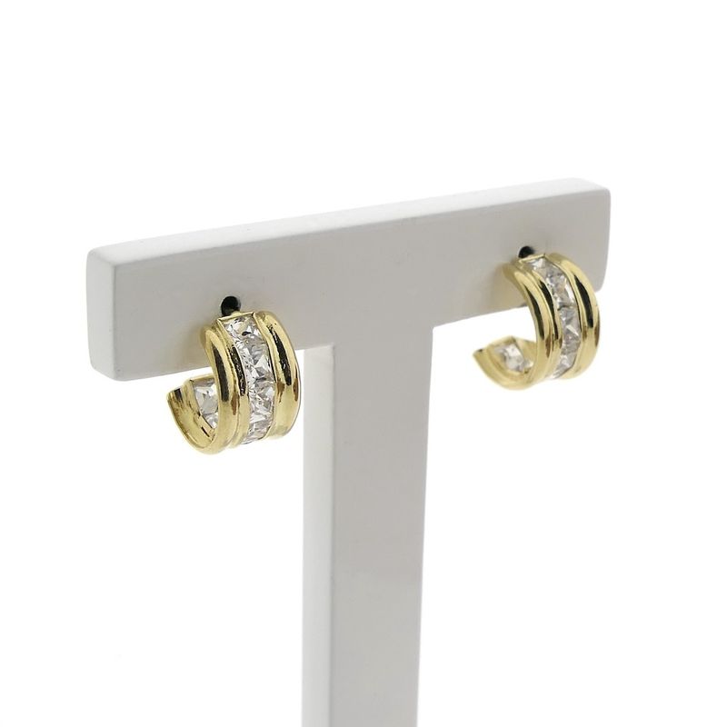 Image 3 of Gold half-round Alliance stud earrings with zirconia