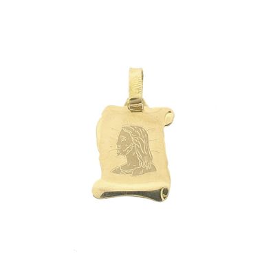 Image 1 of Gold pendant of the face of Jesus on parchment