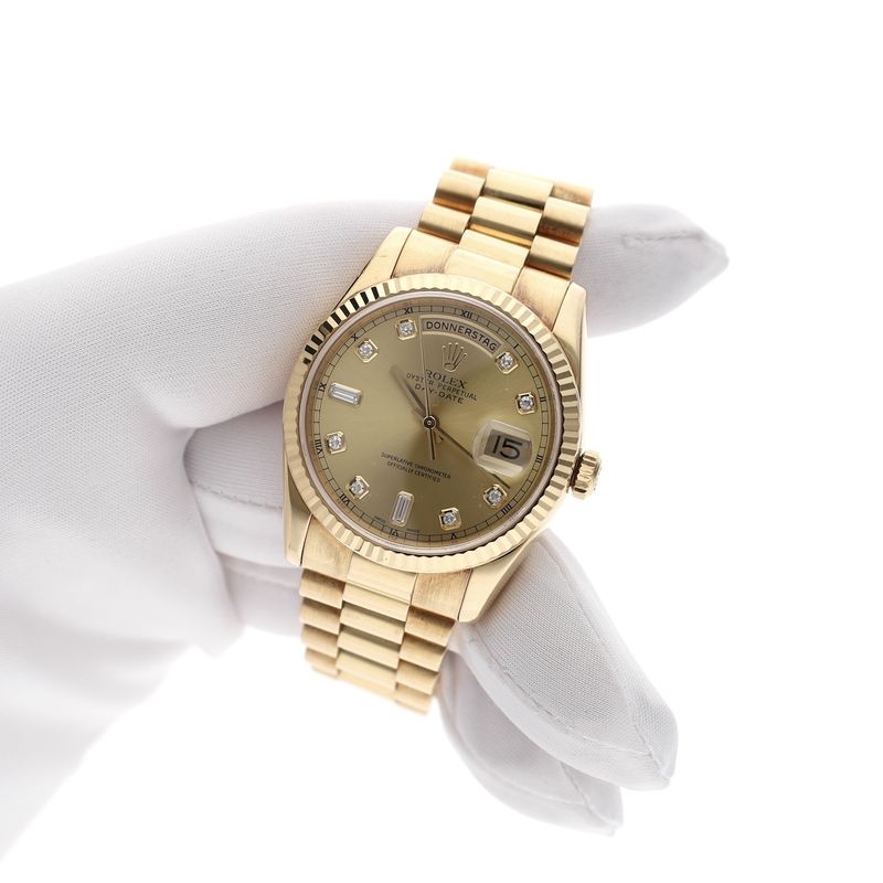 Image 7 of Rolex Day-Date 36mm 'Diamond Dial' 118238; 18k. Gold watch in full set