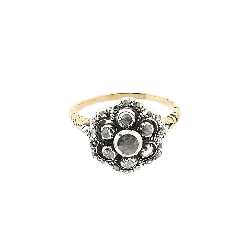 Image 3 of Gold and Silver Ring with Rose Cut Diamonds; approx. 0.65 ct.