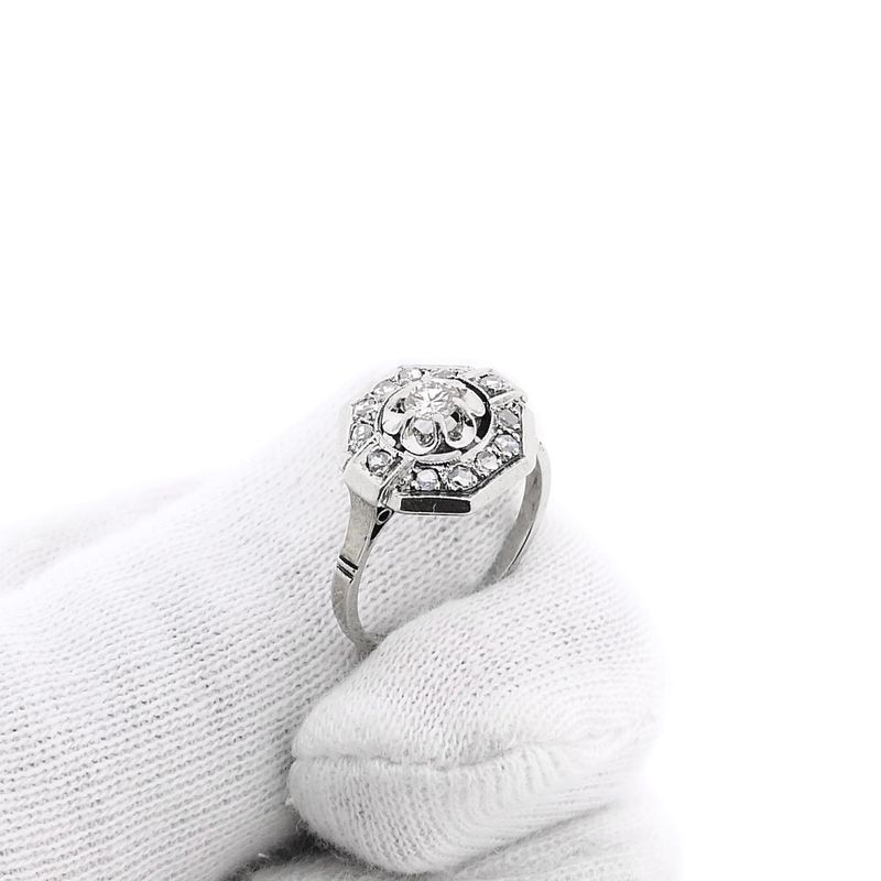Image 8 of Antique White Gold Diamond Ring; 0.27 ct.