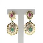 Image 1 of 18 carat gold oriental earrings with ruby ​​and emerald