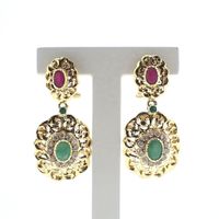 18 carat gold oriental earrings with ruby ​​and emerald