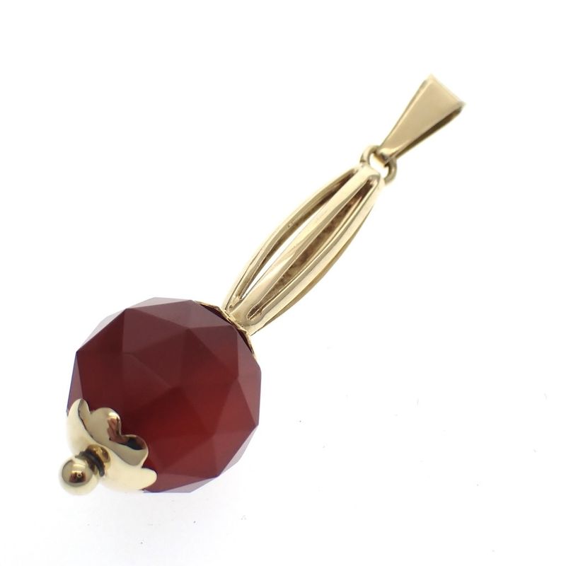 Image 1 of Vintage gold ball pendant with carnelian