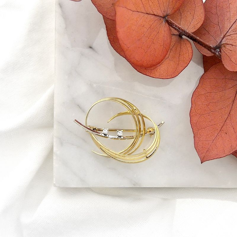 Image 9 of Two-tone gold fantasy brooch with diamonds; 0.02 ct.
