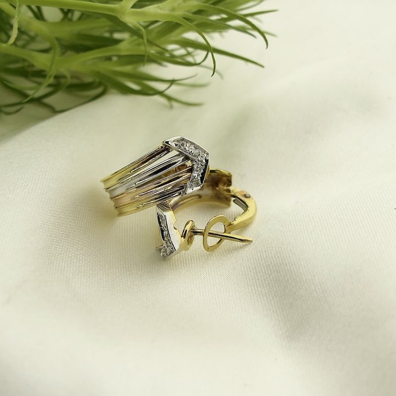 Image 9 of Tricolor gold stud earrings with diamond; 0.04 ct.