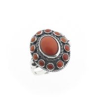 Vintage silver locket ring with blood coral