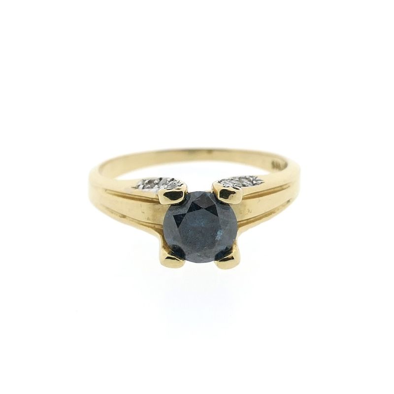 Image 3 of Gold solitaire ring with blue and white diamond | 1.0 ct.