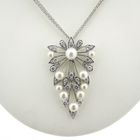 Image 4 of UTOPIA Art Deco white gold necklace with pearl and diamond 1.75 ct.