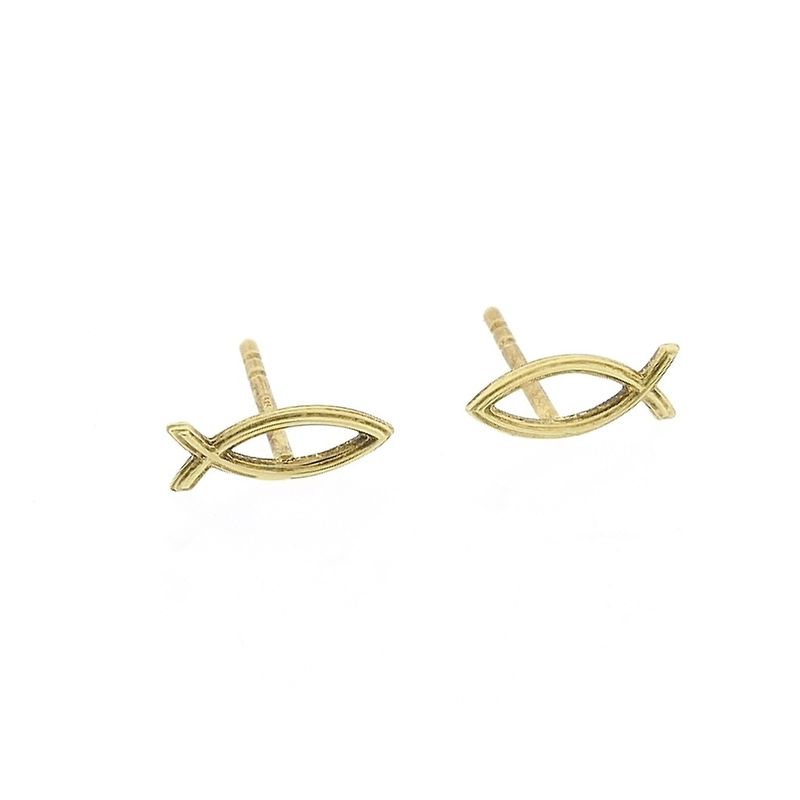 Image 4 of Golden stud earrings of an Ichthus fish