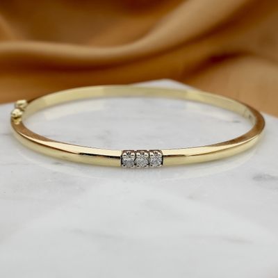 Image 2 of Diamond gold bangle with diamonds; Size M