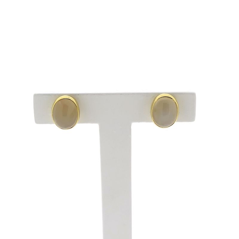 Image 1 of Gold stud earrings with moonstone