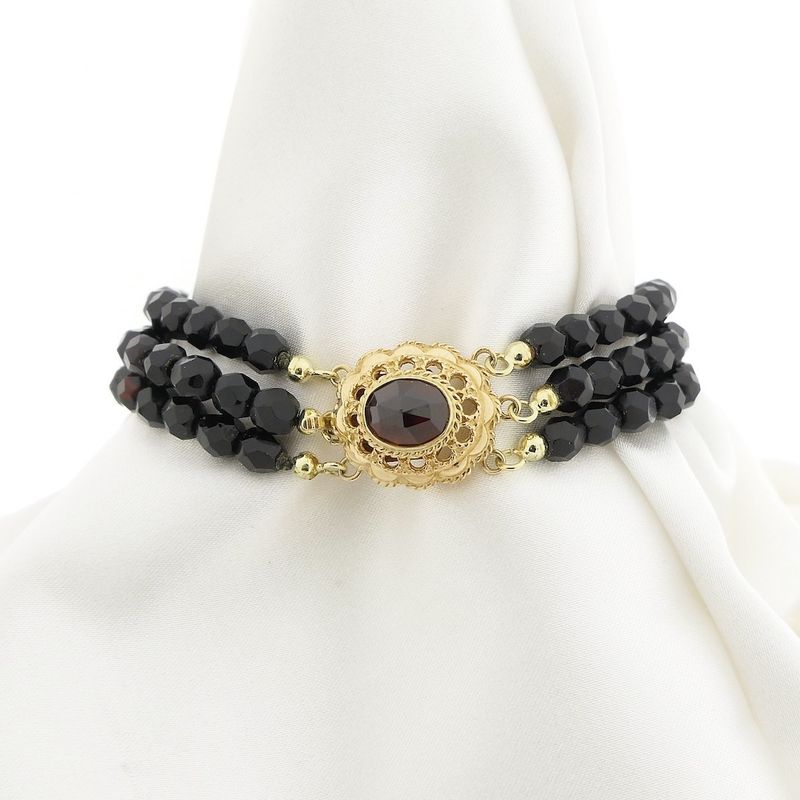 Image 1 of Glass bead bracelet with gold clasp; Antique | 19.5 cm