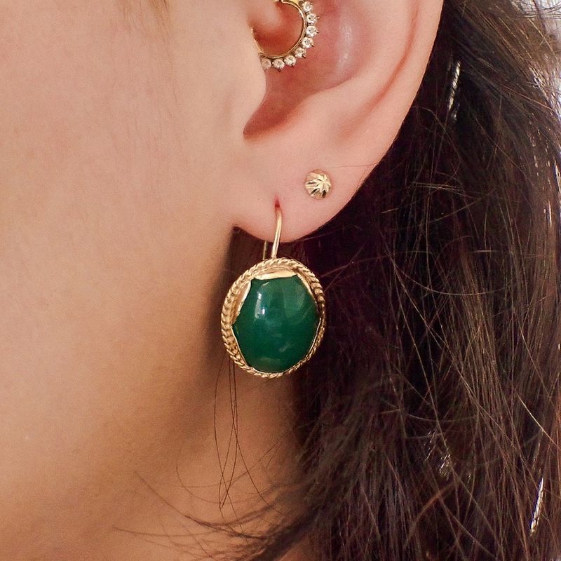 Image 4 of Gold earrings with nephrite/jade | Vintage