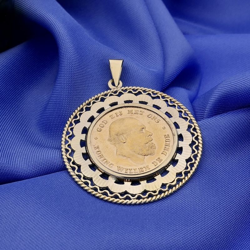 Image 8 of Gold pendant of a 10-guilder coin; King William III 1875