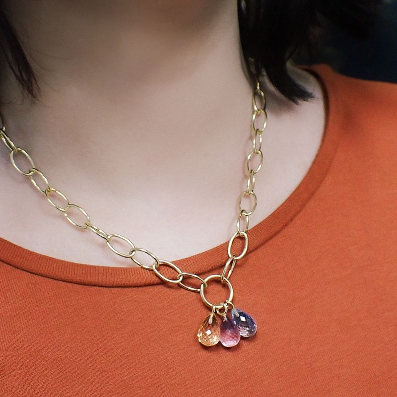 Image 7 of Gold link chain with Amethyst, Aquamarine and Citrine.