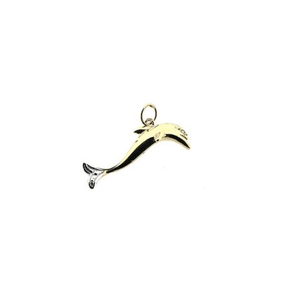 Two-tone gold dolphin pendant with diamond; 0.005 ct. Image 1 of Two-tone gold dolphin pendant with diamond; 0.005 ct.