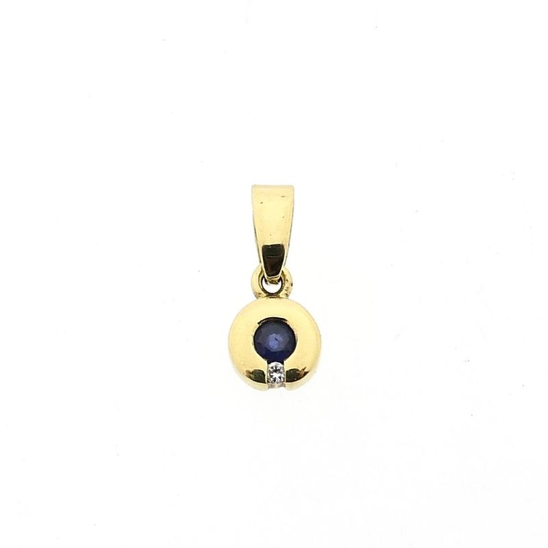 Image 1 of Minimalist Gold Pendant with Sapphire & Diamond | 0.005 ct.