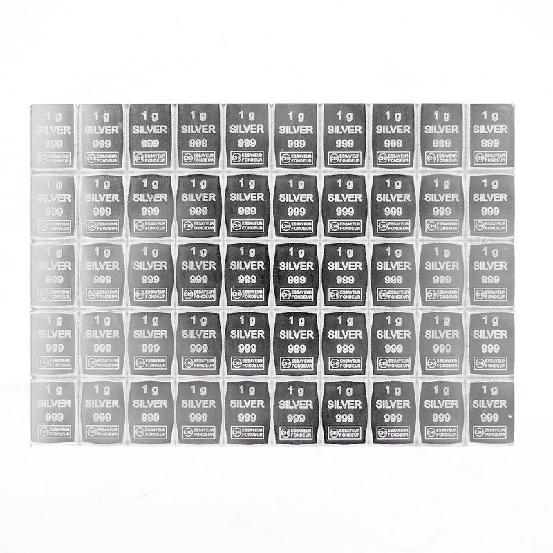 Image 1 of 50 x 1 gram silver bar; CombiBar 999 fine silver; Valcambi