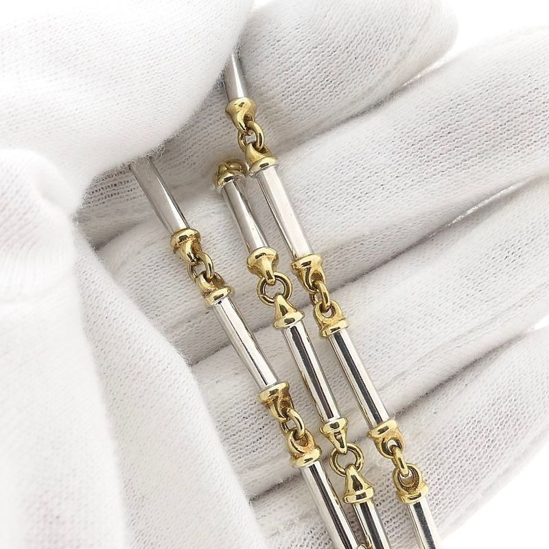 Image 7 of Bicolor Gold Bar Link Necklace