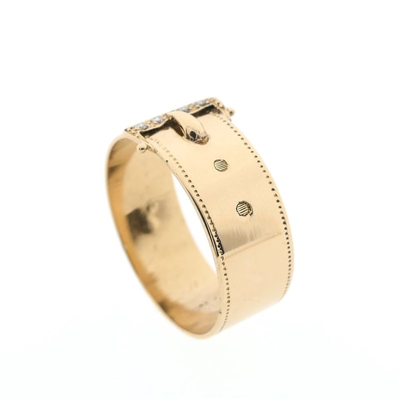 Image 3 of Gold belt ring with buckle and diamond | 0.02 ct.