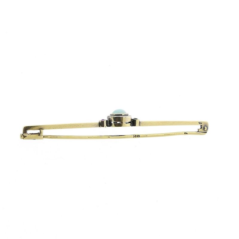 Image 10 of Vintage long gold brooch with opal and ruby