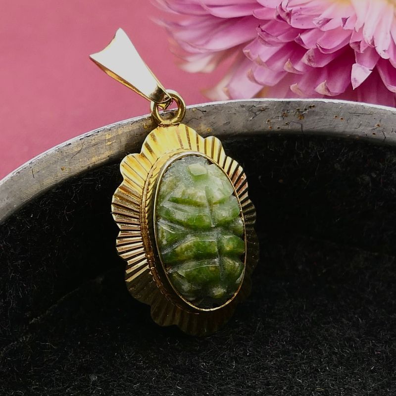 Image 2 of 14 Karat Gold Pendant with Nephrite Jade