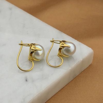 Gold earrings with artificial pearls | Vintage Image 2 of Gold earrings with artificial pearls | Vintage