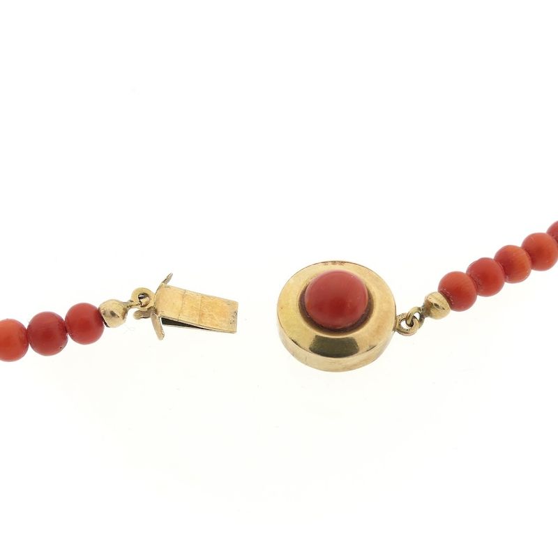 Image 5 of Antique blood coral bead necklace with gold decorative clasp.