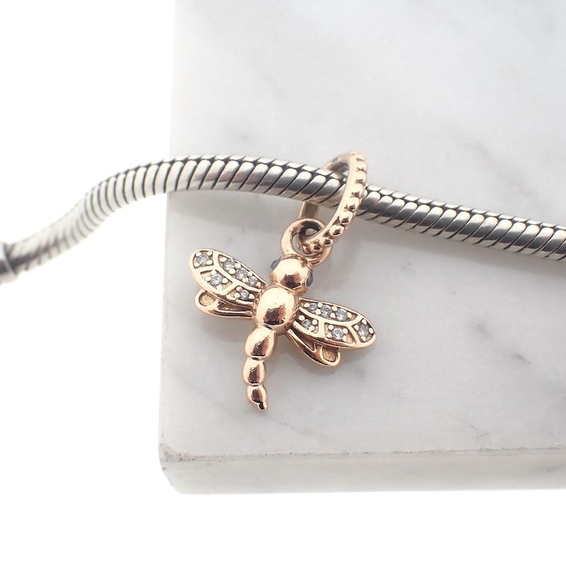 Image 2 of Pandora Moments dangle charm; Rose gold plated; Dragonfly