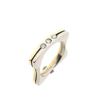Bicolor gouden abstracte rijring met diamanten; 0,10 ct. Afbeelding 1 van Bicolor gouden abstracte rijring met diamanten; 0,10 ct.