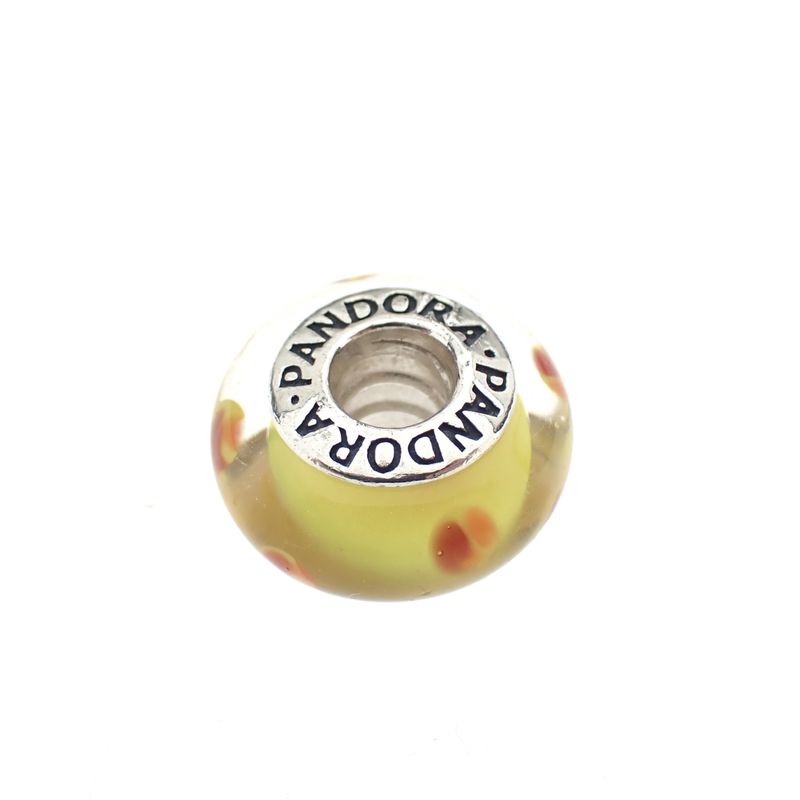 Image 1 of Pandora charm; Silver; Yellow/Orange Polka Dots